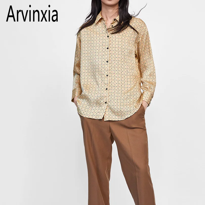 

Arvinxia ZA Casual Polka Dot Turn Down Collar Women Shirts New Long Sleeves Buttons Lady Tops Fashion Comfortable Outware Blouse