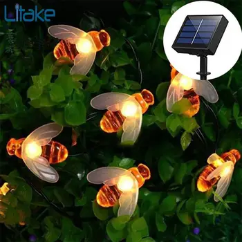 

Litake Bee String Lights Solar-powered Light Sensor with Warm Light Garden Flowerpot Home Party Decoration String Light