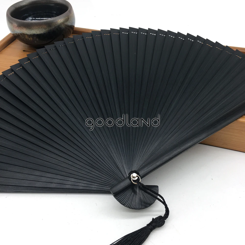 1 шт Кофе Черный Китайский Японский Полный бамбуковый ручной вентилятор, бамбуковый ручной складной вентилятор с бесплатной кисточкой для подарка