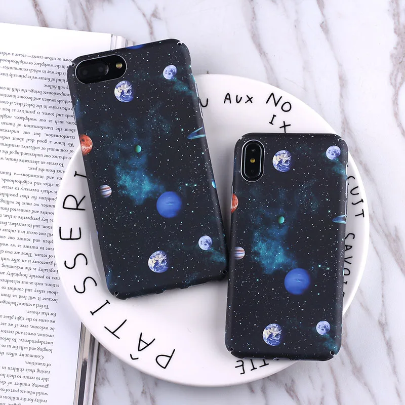 

Cartoon Airship Astronaut Stars Moon Case For iphone 8 8Plus Case over Hard PC Phone Cases For iphone7 7 Plus Capa