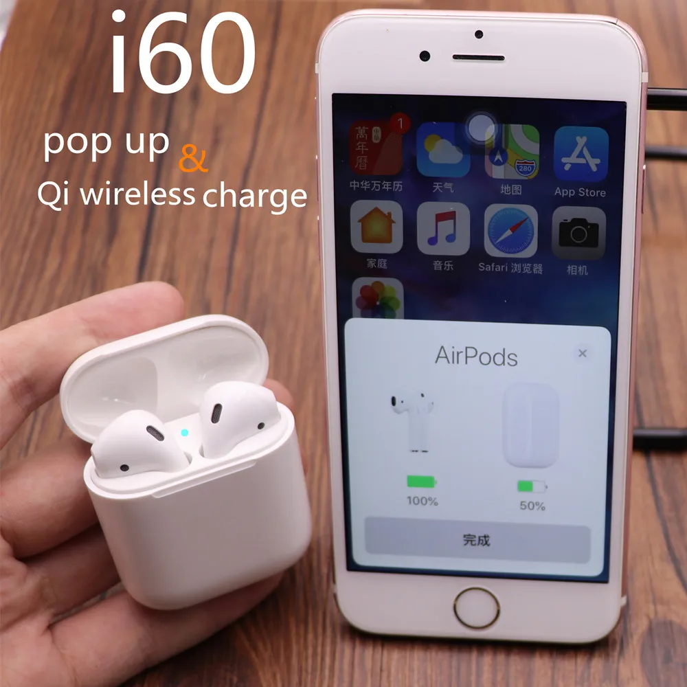 

i60 TWS Pop up 1:1 Replica Separate use QI Wireless Charging tap bluetooth headsets pk w1 chip 1:1 size i10 i12 i20 i30 tws