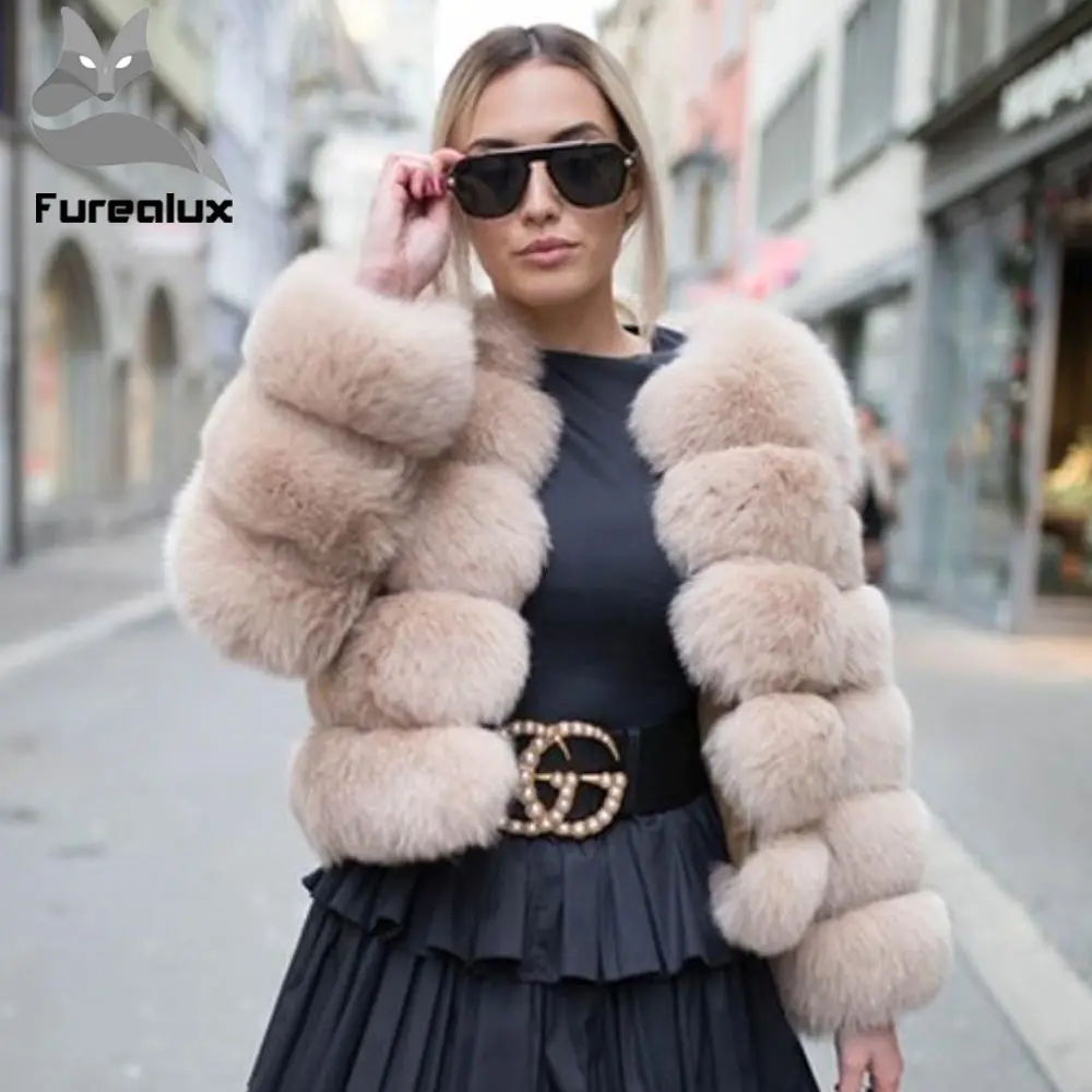 

Furealux New Women Warm Real Fox Fur Coat Short Winter Fur Jacket Outerwear Natural Blue Fox Fur Coats for Women Hot Promotion