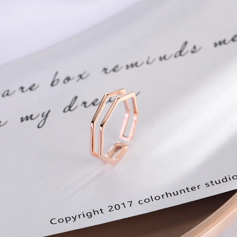 

Western Style Opening Geometric Heptagon Rings for Women Rose Gold Color Elegant Student Minimalist Finger Rings Female Jewelry