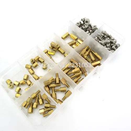 200PCS M3 PCB Hex Male Female Thread Brass Spacer Standoffs/ Screw /Hex Nut Assortment Set Kit With Plastic Box M3*5mm - M3*10mm Karachi