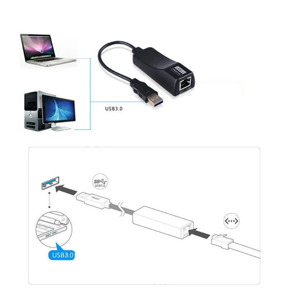 USB 3,0 гигабитная Проводная Ethernet карта USB для RJ45 Ethernet LAN RJ45(10/100/1000) Мбит/с сетевой адаптер Черный