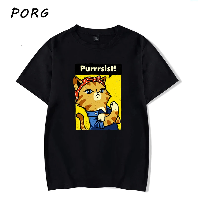 

Purrrsist Black TShirt Harajuku T Shirt Korean Print Kawaii Gothic Aesthetic Streetwear Camisetas Verano Mujer Womens Clothing