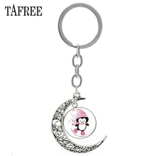 

TAFREE ice skating keychain Cute cartoon penguin baby cabochon charming moon pendant keychain sleutelhanger ring jewelry ST21
