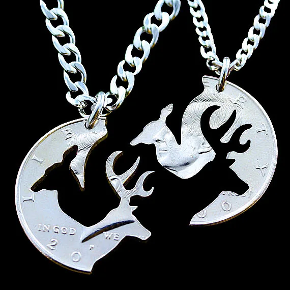 Factory Direct Stag and Doe Buck Initial Necklace Half Dollar