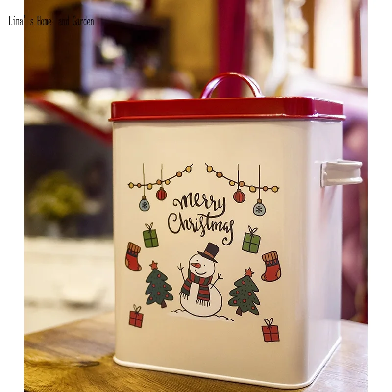 Christmas theme powder coating Kitchen Rice Storage Bin Flour Cereal Beans Grain Box Container Case