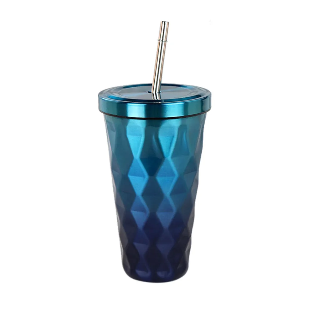 Electro optic blue Hot Portable Large Wheat Straw Water Cup with Straws