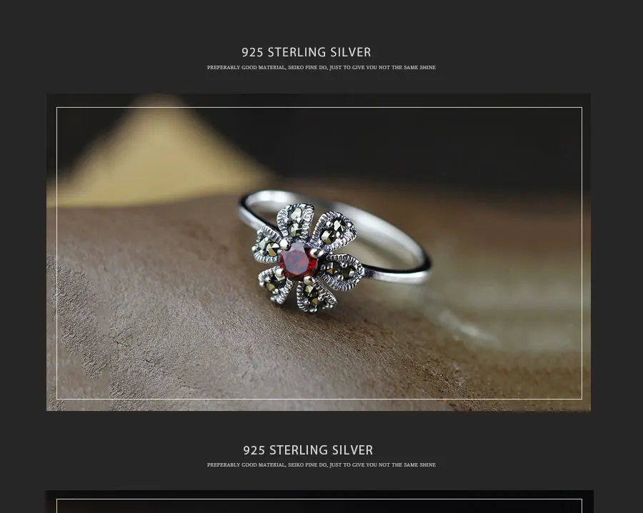 Винтажный цветочный дизайн, красный камень, гранат, Настоящее серебро 925 пробы, ювелирные изделия для женщин, подарок на день Святого Валентина, кольцо для женщин SR678