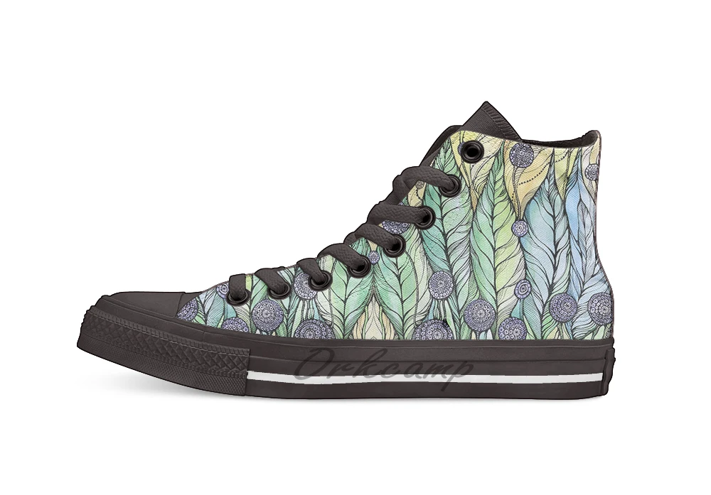 

Dandelions Hand draw ink and pen Watercolor on textured paper Unisex High Top Canvas flat Casual Custom shoes Drop Shipping