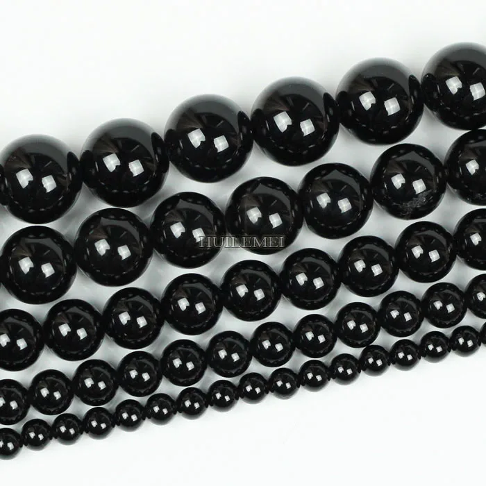 

Natural Stone Beads Black Agates Round Gem Stone Loose Beads 15" Strand 4 6 8 10 12 14MM Pick Size For DIY Jewelry Making