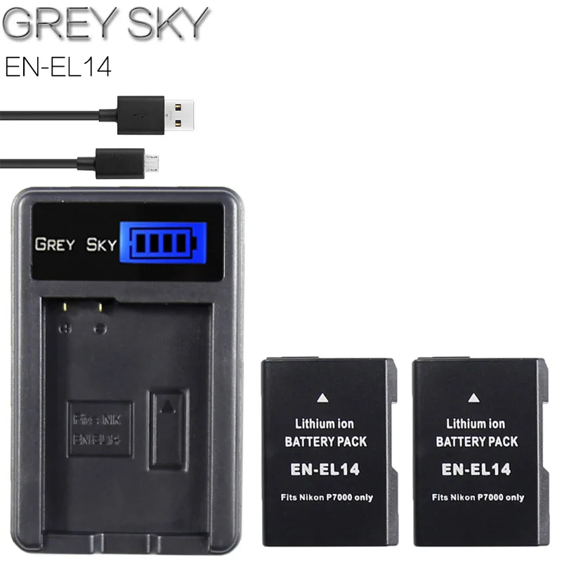 Акумуляторная батарея EN-EL14 EN-EL14a ENEL14 RU EL14 EL14a Батарея+ ЖК-дисплей USB Зарядное устройство для Nikon D3100 D3200 D3300 D5100 D5200 D5300 P7000 - Цвет: charger and 2battery