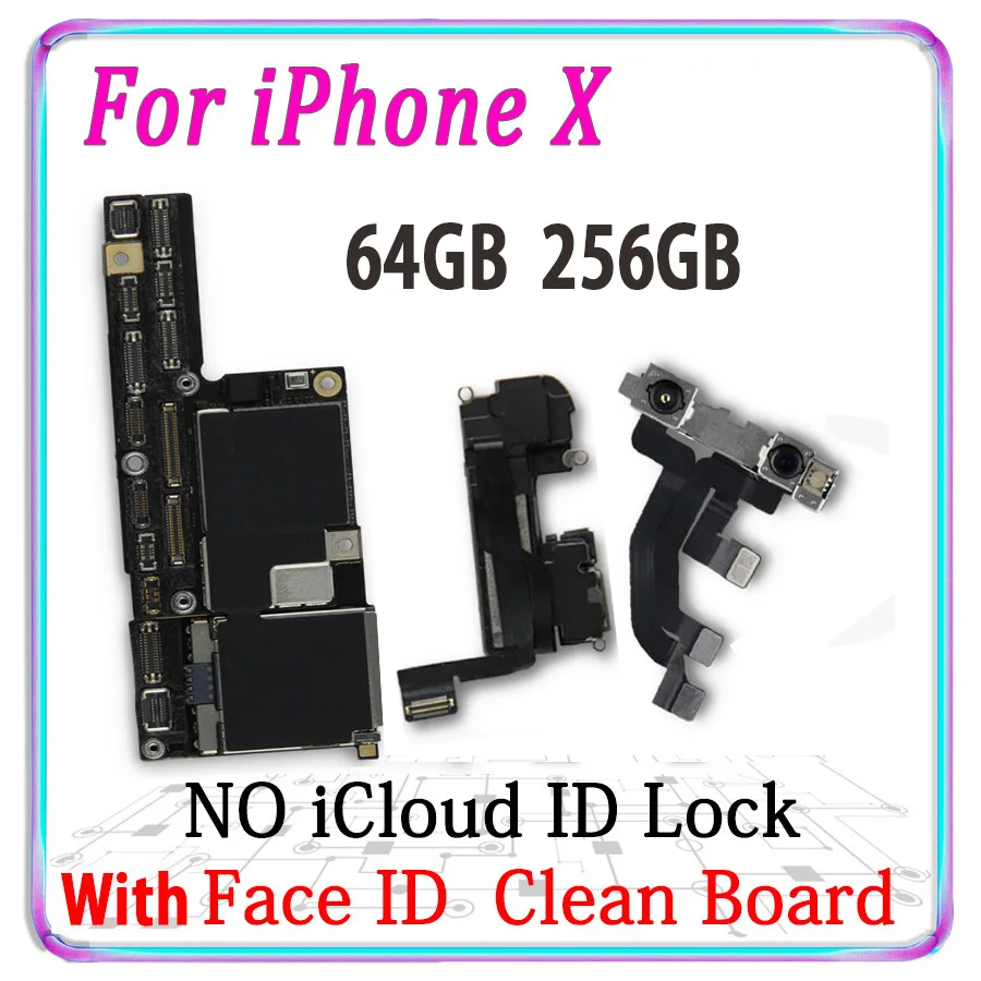 

Original Unlocked Motherboard For iPhone X 10 Mainboard MB With Face ID Free iCloud IOS Logic Board 64GB 256GB With Full Chips