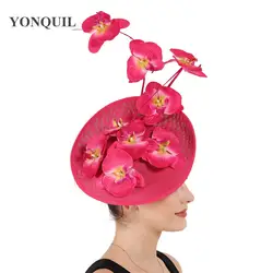 Имитация Sinamay Большие Великолепные очаровательные женские шапки Свадебная шляпка невесты элегантные цветочные аксессуары головные