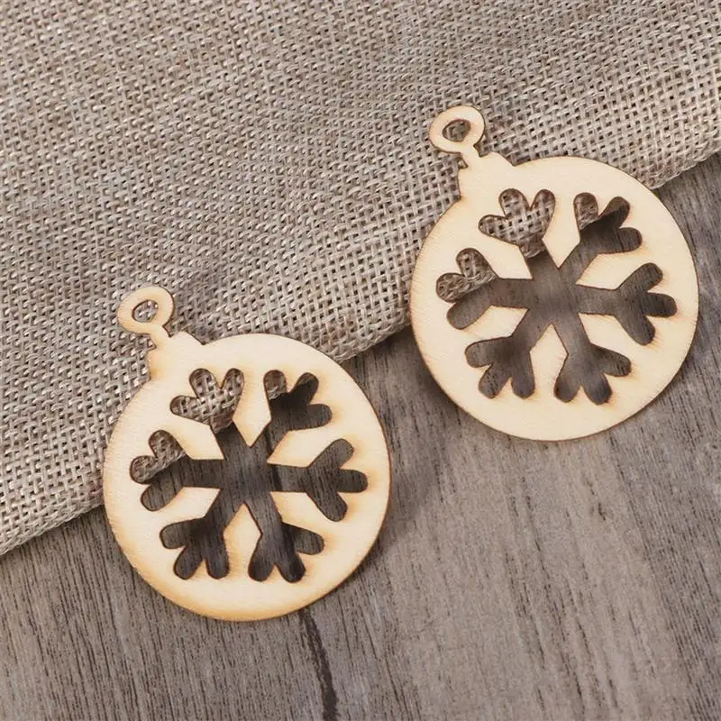 10PCS Hollow Snowflake Cutout Slices For DIY Crafting Decoration Jewelry Earing Making Christmas Tree Wooden Pendants A3