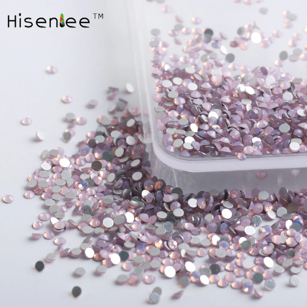 : Hisenlee ss3 ss4 ss5 ss6 ss8 ss10 ss12 небольших размеров розовый опал 3D ногтей Стразы с плоской