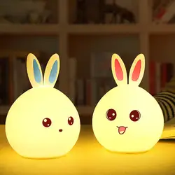 Новое поступление милый кролик светодиодный ночник для маленьких детей Спальня лампы многоцветный USB Перезаряжаемые коснитесь Сенсор