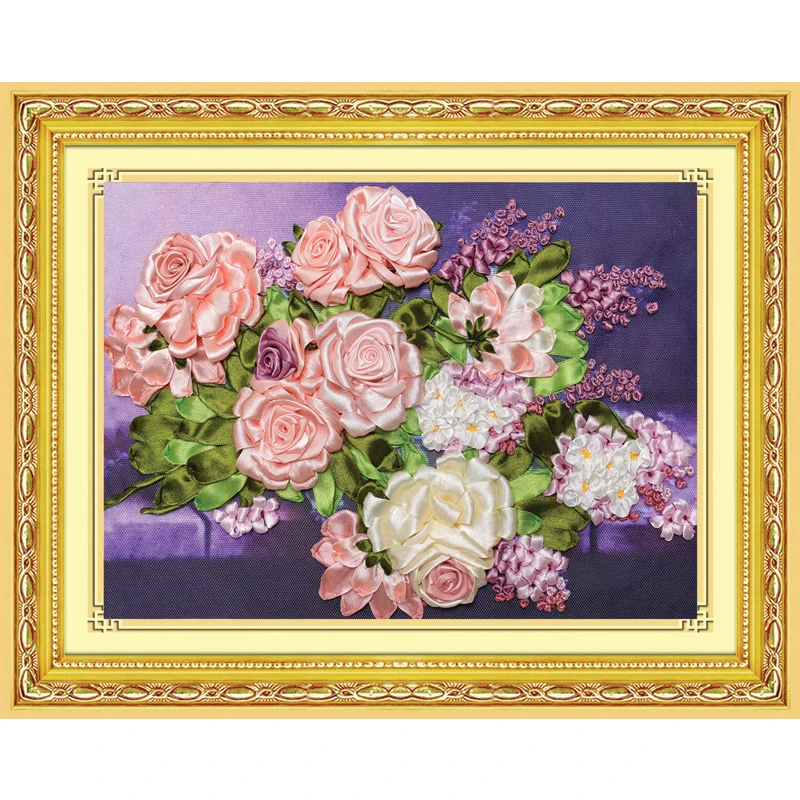 

DIY Easy Ribbon Embroidery Sale for Beginner Needlework Cross Stitch Kit Handmade Sewing Wall Art Flowers Series C-0325