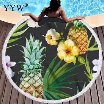 

2019 Newest Hawaii Round Beach Towel With Tassels Toalla Playa Microfiber Towel 150cm Picnic Blanket Mat Tapestry Beach Towels