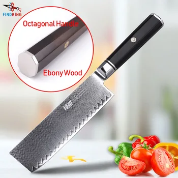 

FINDKING Professional 6.5 inch Nakiri Knife Ebony Wood Octagonal Handle Ladder Pattern 67 Layers Damascus Steel Kitchen Knife