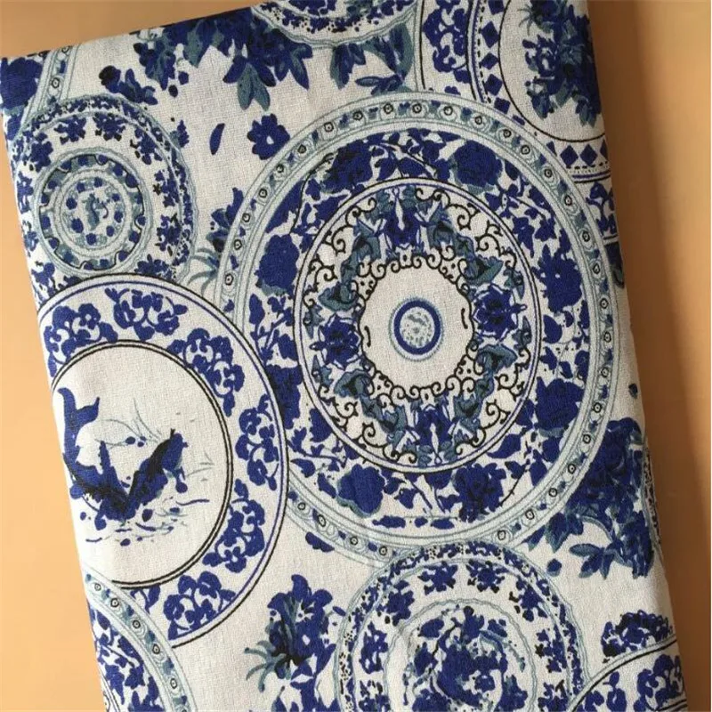 

Porcelain Printed Linen Fabric Cotton Linen Sewing Fabric DIY Patchwork Canvas Material Quilting Crafts For Tablecloth Textile