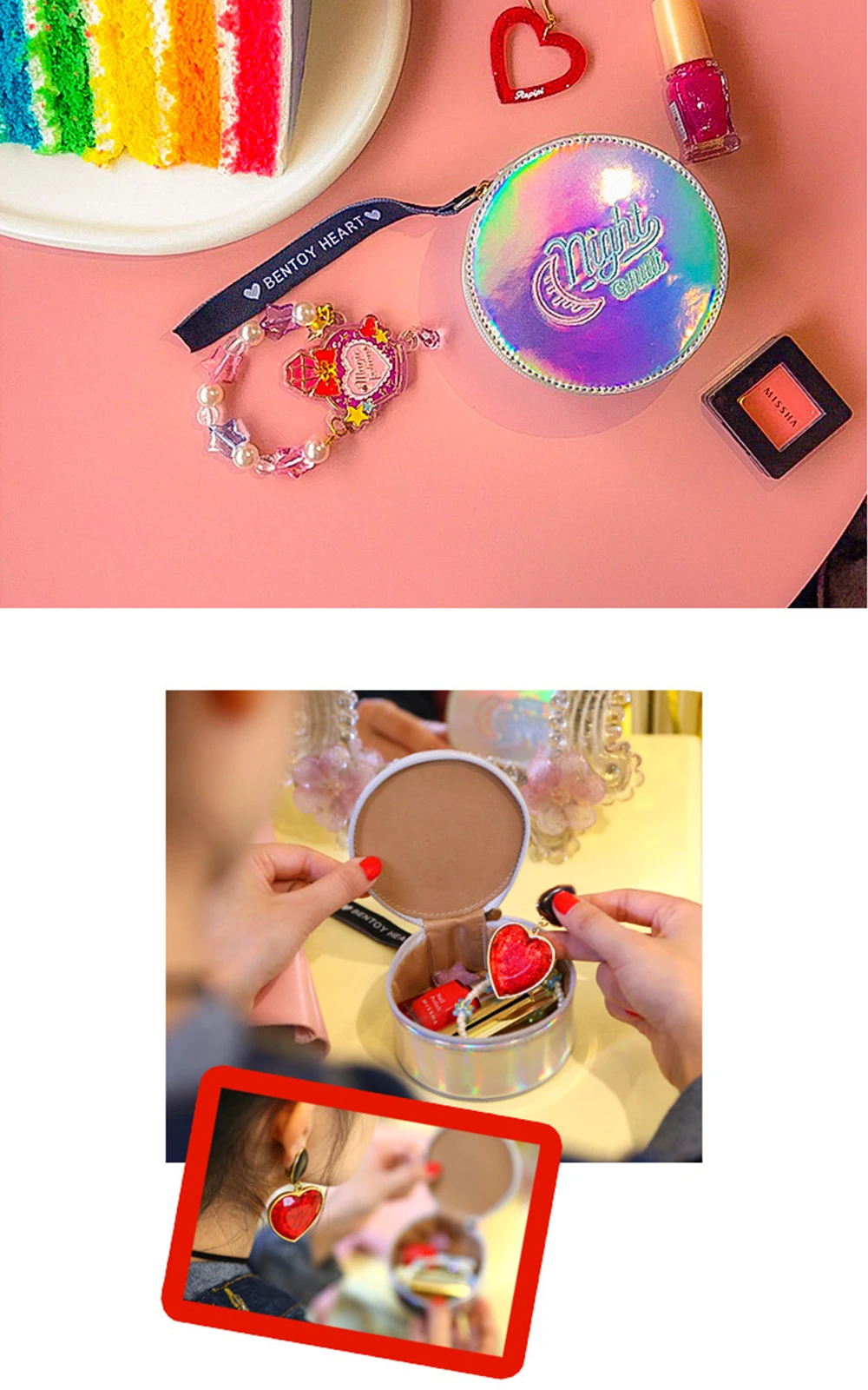 Harajuku стиль лазерный круглый кошелек для монет вышивка Луна голограмма мини кошелек женский органайзер для помад Сумочка милые маленькие