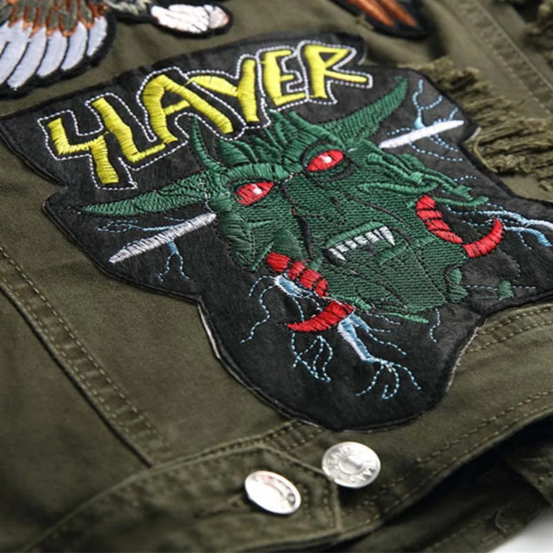 Newsosoo Fashion Style Men's Ripped Denim Vest Hip Hop Embroidery Flower Phoenix Jeans Jacket Waistcoat For Male  (2)