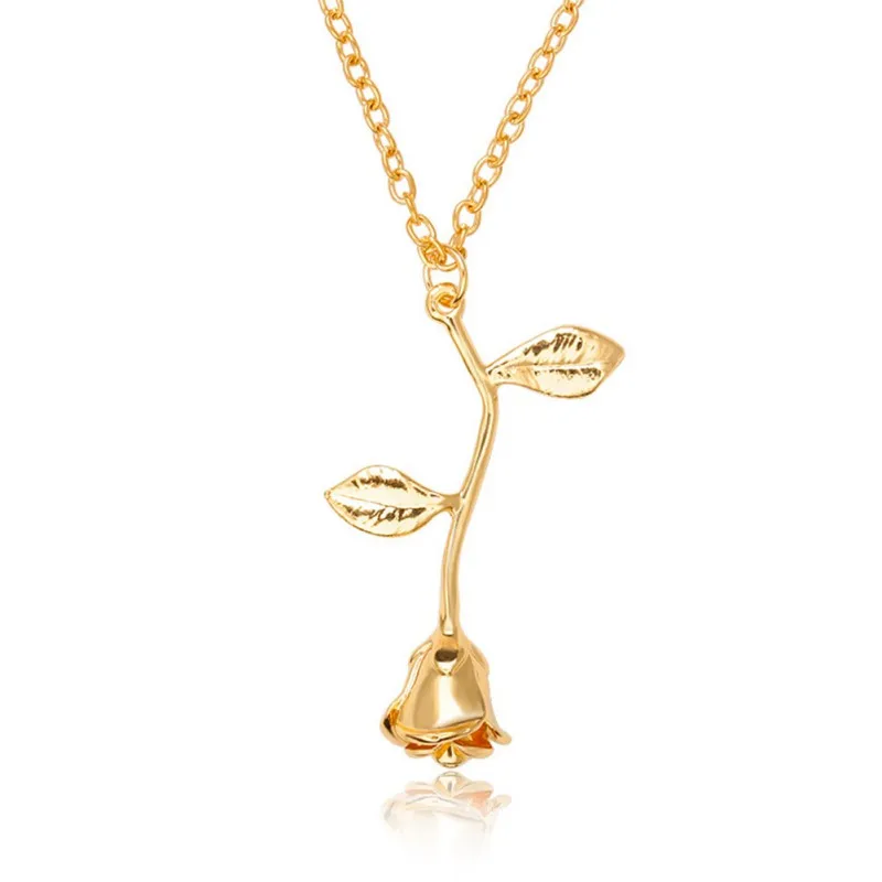 

Pink Gold Rose Statement Pendant Necklace Women's Beauty and Beast Jewelry Lovers Gifts Party favors