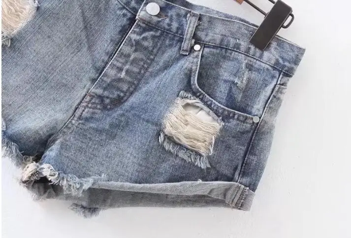 Высокие уличные винтажные откатные манжеты с дырками потертые джинсовые шорты женские мини шорты Feminino de cintura alta faldas y шорты