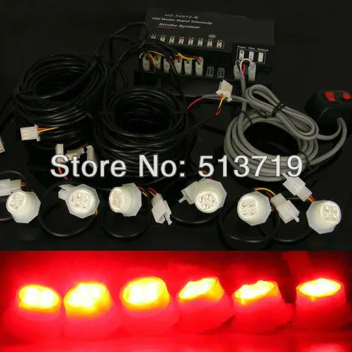 

Free shipping 6x 4 LED Red 15 Modes Boat Truck Car Decorated Flash Head Tail Strobe Lights