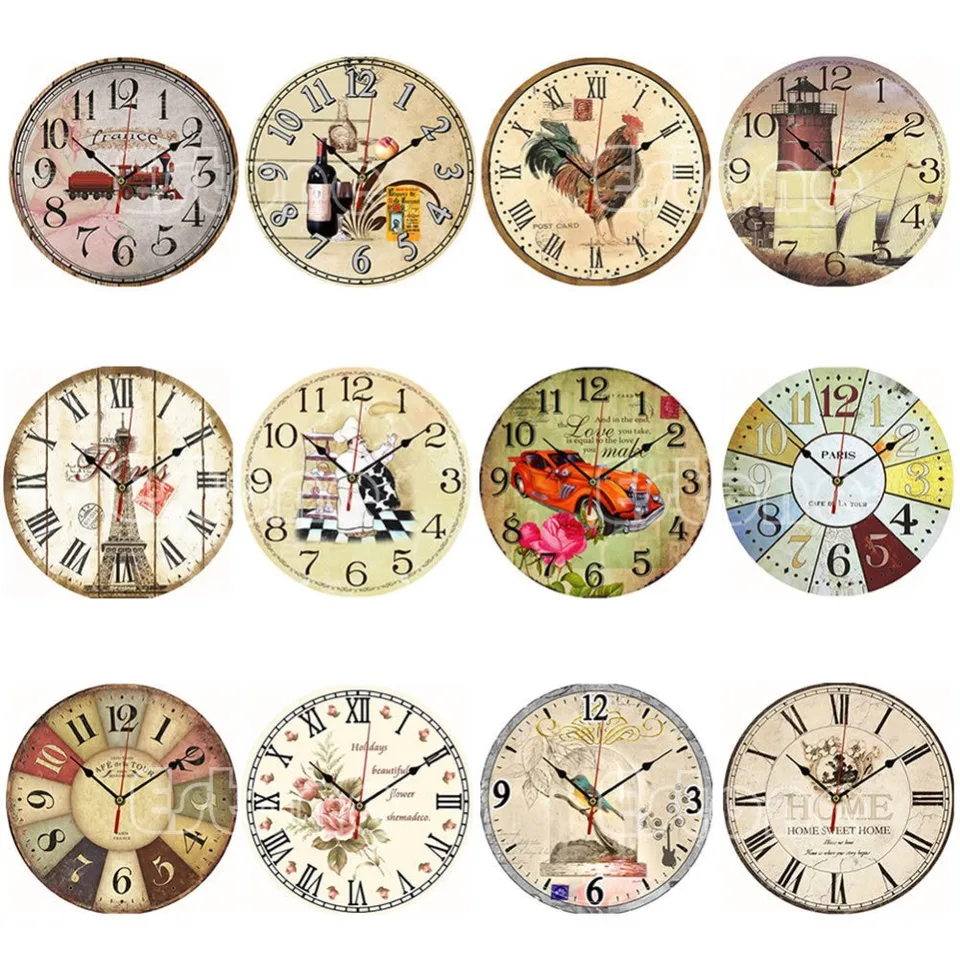 YOAI Wandklok keukenklok Vintage Shabby Chic Antiek Nostalgie Rustiek Kwartsklok van MDF met stil uurwerk, 12 inch / 30 cm (kleurrijk