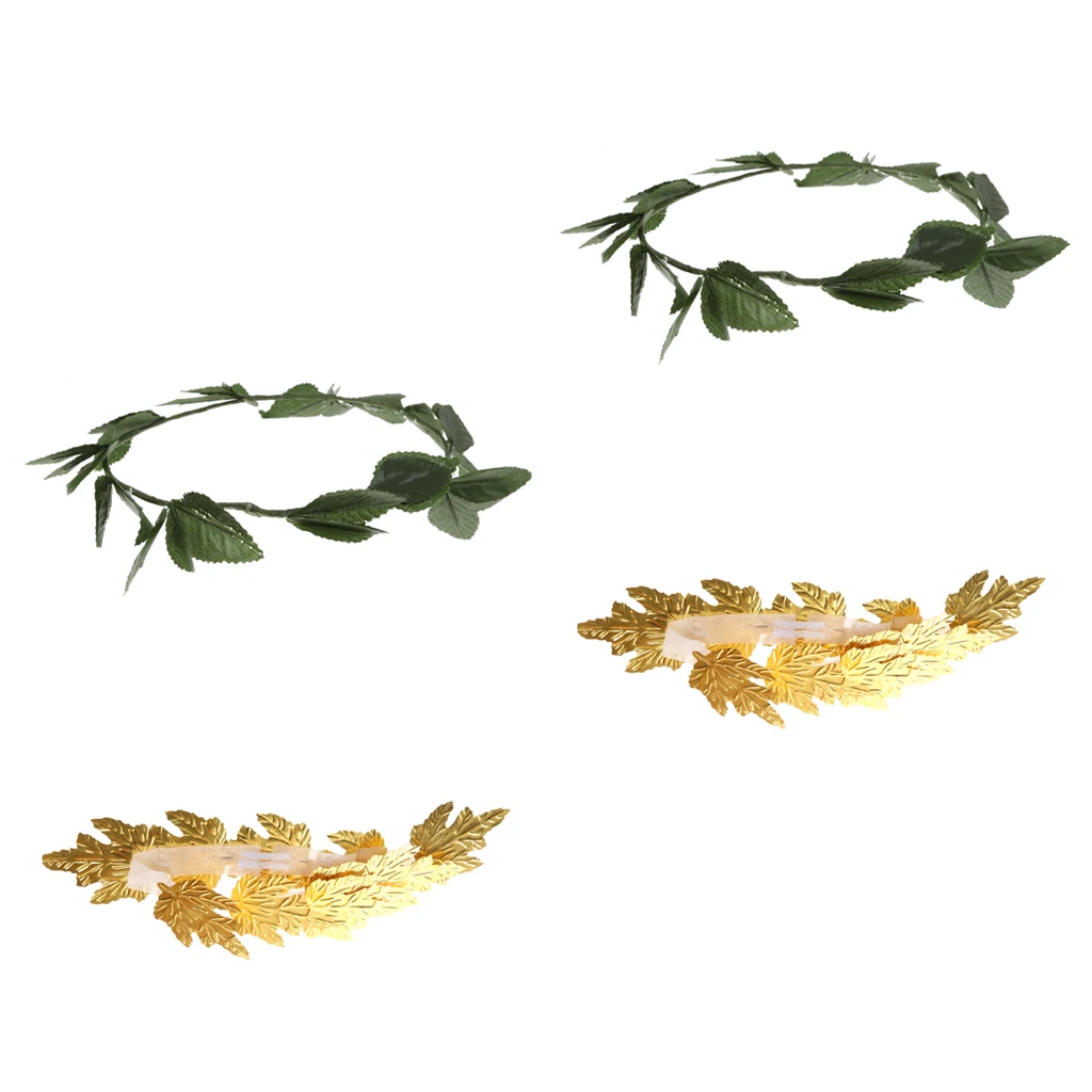 Set of 4pcs Roman Greek Gold Green Leaf Goddess Laurel Wreath Headpiece Fancy Dress Party Headband Photo Props
