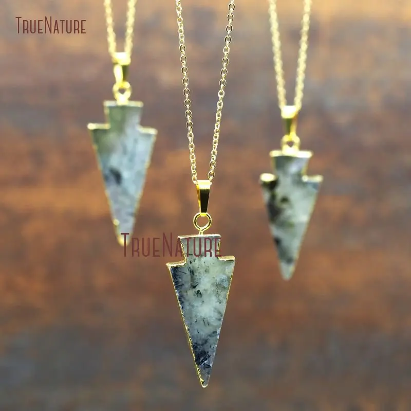 20171019-NM8017- Prehnite Necklace Gold Plating  Arrowhead Necklace-18inch-13.22g_1