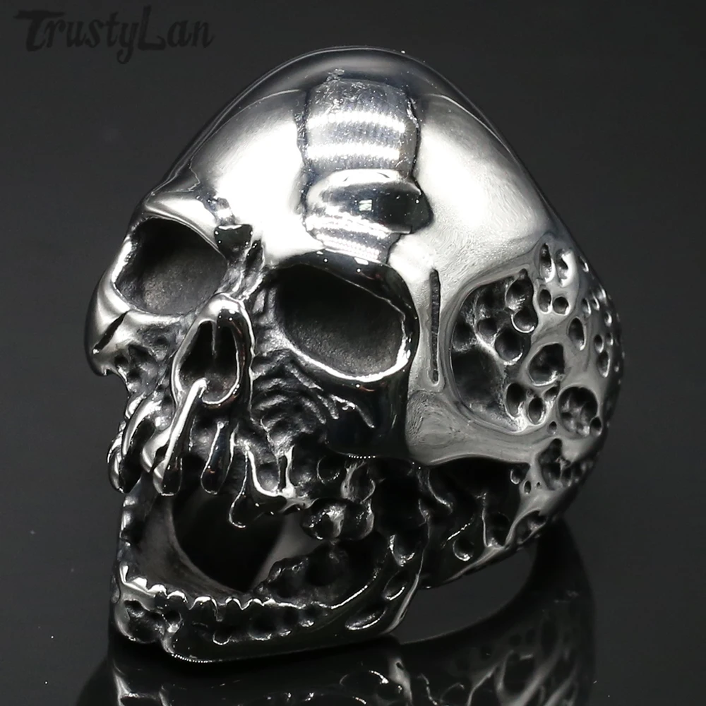 Men Punk Gothic Skull Silver Stainless Steel Biker Ring Gift Size 7-15 Jewelry