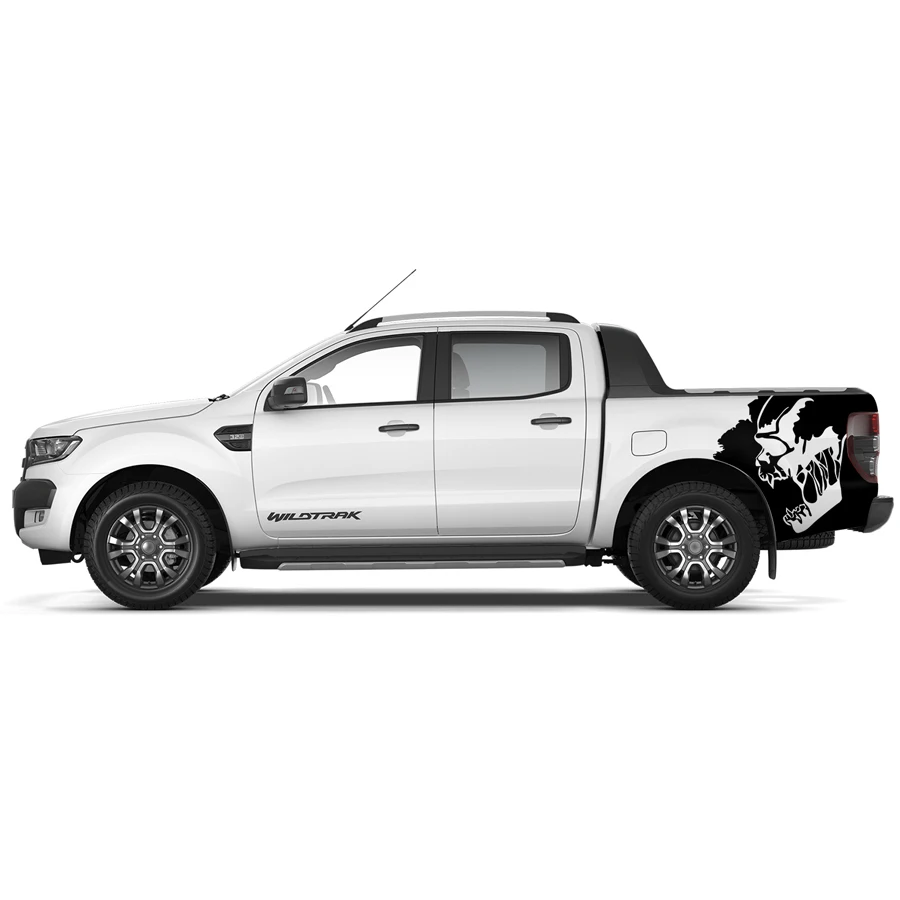 Billige Kostenloser versand schreien schädel hinten box bett seite grafik vinyl auto styling aufkleber für Ford ranger 2012 2017 zubehör