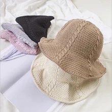 Одноцветная модная Солнцезащитная шляпа, женская летняя вязанная шляпа-ведро для девочек, складывающаяся, уличная, дорожная, дышащая Рыбацкая шляпа