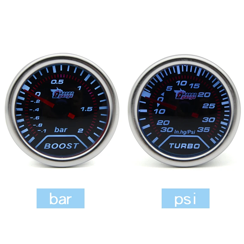 " 52 мм Универсальный Boost Turbo Автомобильный манометр-1~ 2 бар/-30 дюймов. hg~ 35 Psi метр Авто белый светодиодный