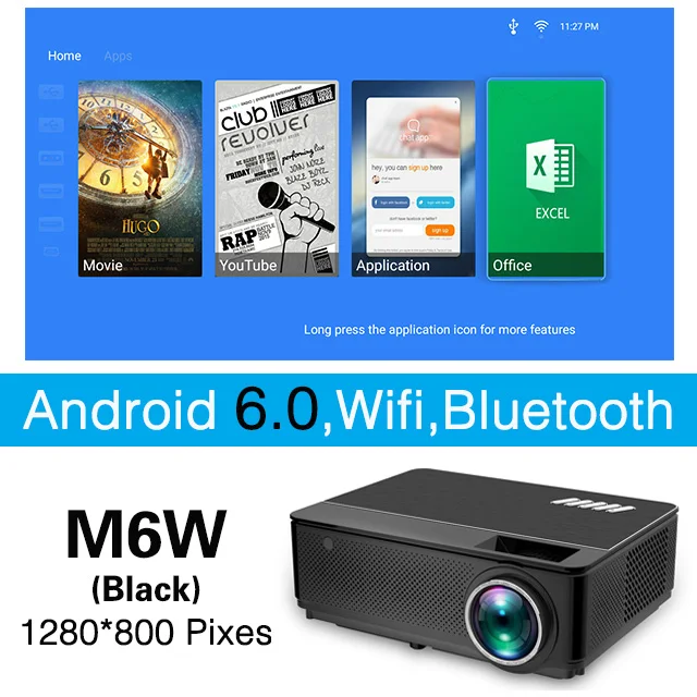 ALSTON M6/M6W светодиодный проектор 5500 люмен двойные HIFI колонки дополнительно Android6.0 WiFi bluetooth Поддержка 1080P проектор - Цвет: M6W-BLACK