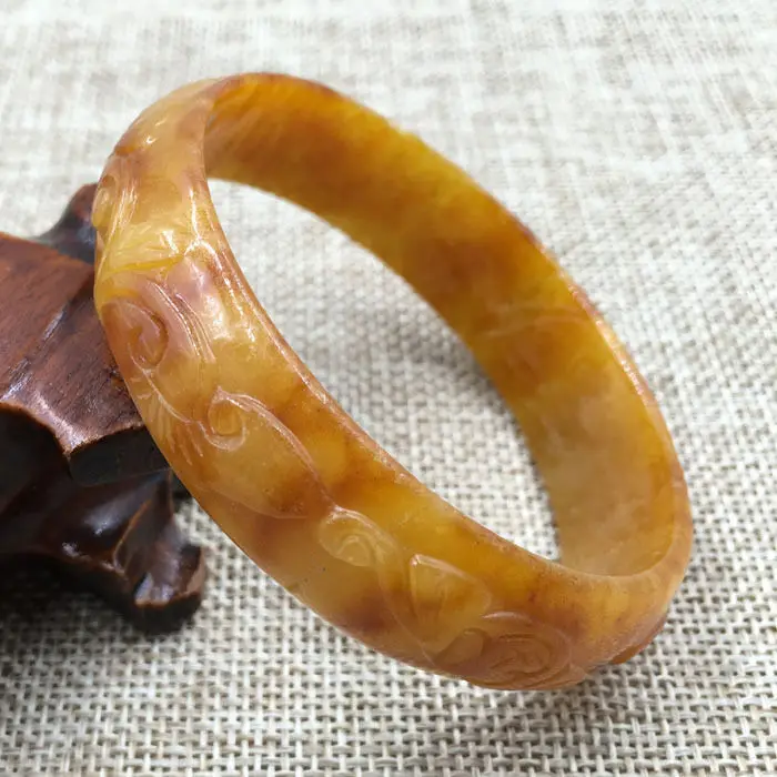 

A-6029 Vintage China Hand-carved Brown Jadeite Jade Gems Bracelet Bangle 60mm
