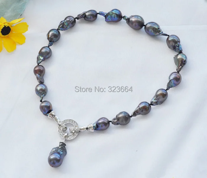 

Rare 18" 20mm black baroque keshi Reborn necklace pendant