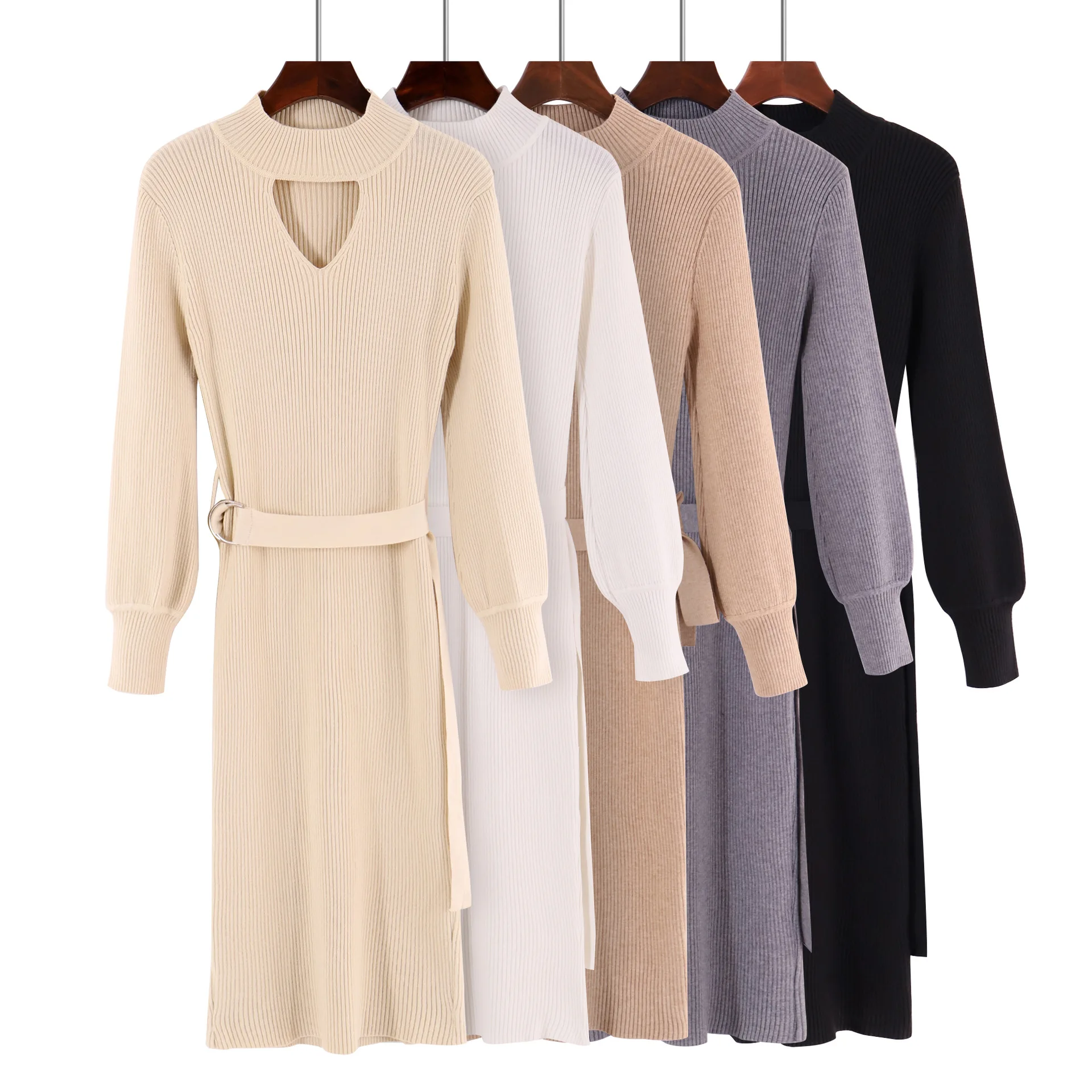 2018 осенние и зимние пуловеры новый корейский вариант самосовершенствование дна Ремень вязать свитер женщин платье XY8063