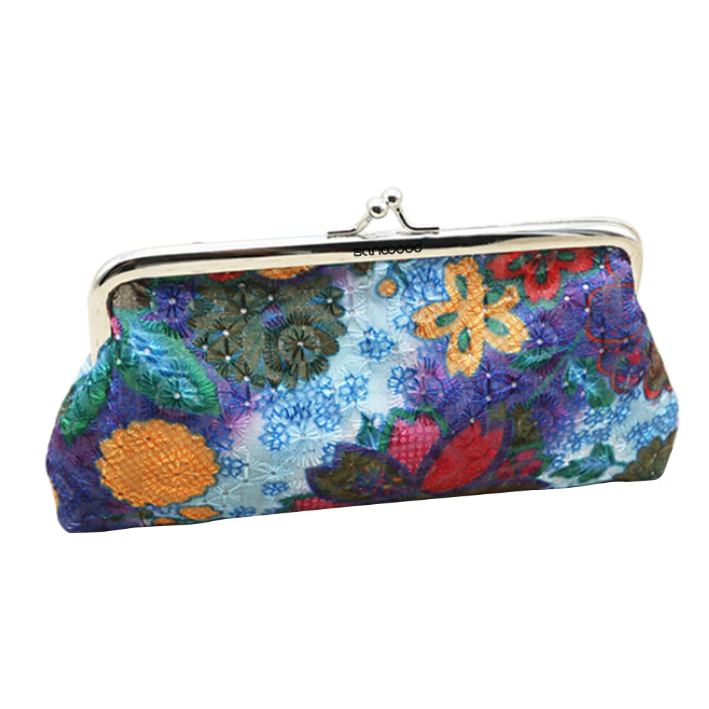 New Women's Coin Purse Cotton Embroidery Flower Handbag Hasp Pouch Wallet Money Bag Carteira кошелек женский bolsa feminina 2