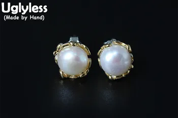 

Uglyless Real S925 Sterling Silver Women Natural Pearls Stud Earrings Exotic Dress Studs Luxury Palace Designer Handmade Brincos