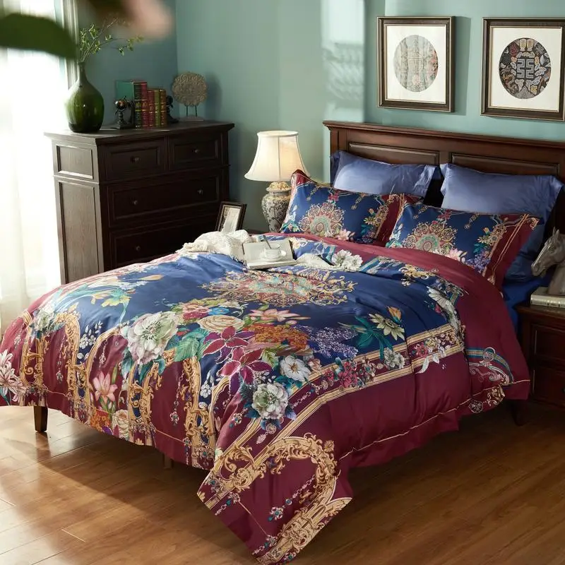 classic european bed linen printing&floral bed set queen size bedroom