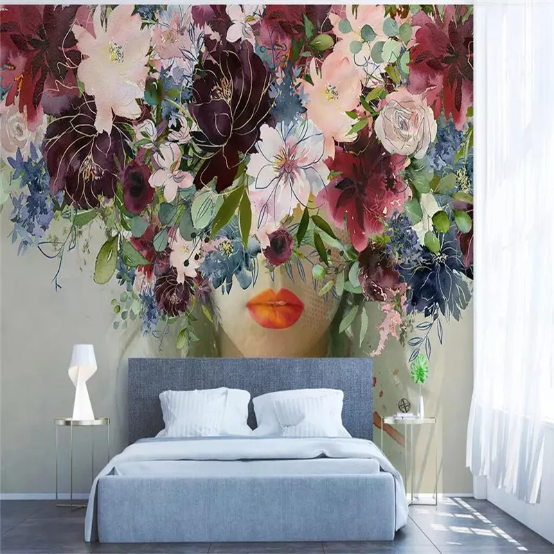 Hand-painted watercolor beauty rose flower wall professional production mural wallpaper wholesale custom poster photo wall Hand-painted watercolor beauty rose flower wall professional production mural wallpaper wholesale custom poster photo wall