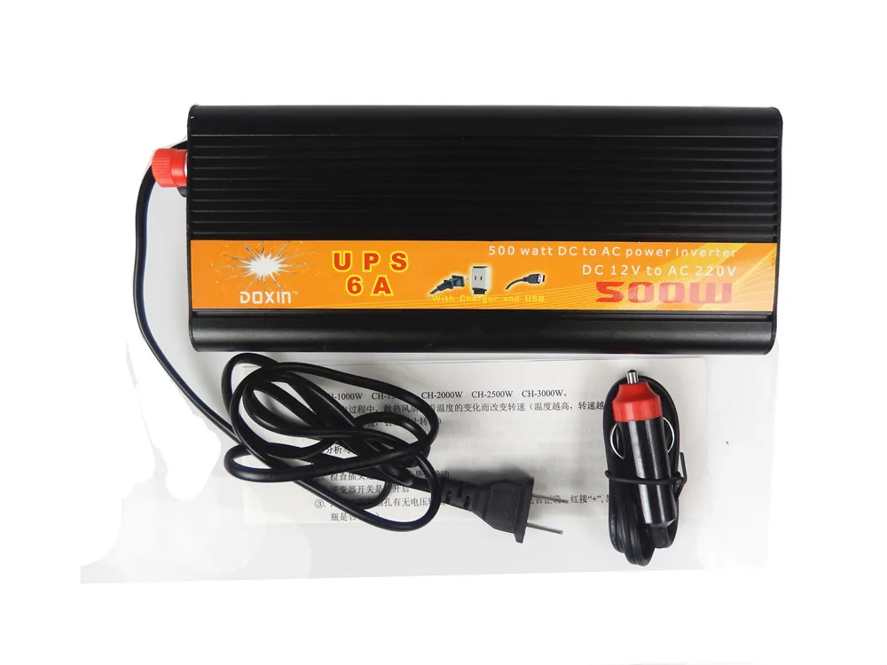 500W DC12v to AC220v Car Power Inverter+Charger 6A & UPS,Quiet and Fast