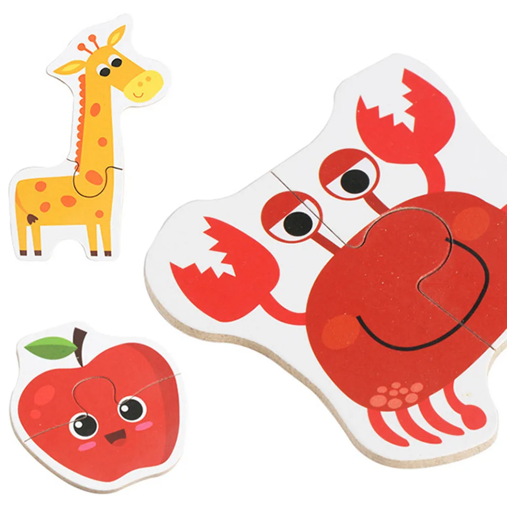 Kids Puzzle 3d Baby Wooden Wood Animal Cognition Puzzle Fruit Learning Educational Toy Christmas Gifts for Kid Baby Toys