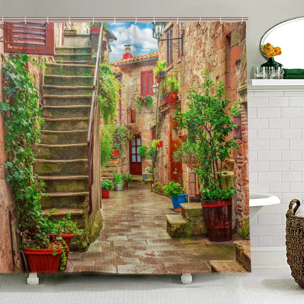 Tuscany Italy  Theme Waterproof Fabric Home Decor Shower Curtain Bathroom Mat